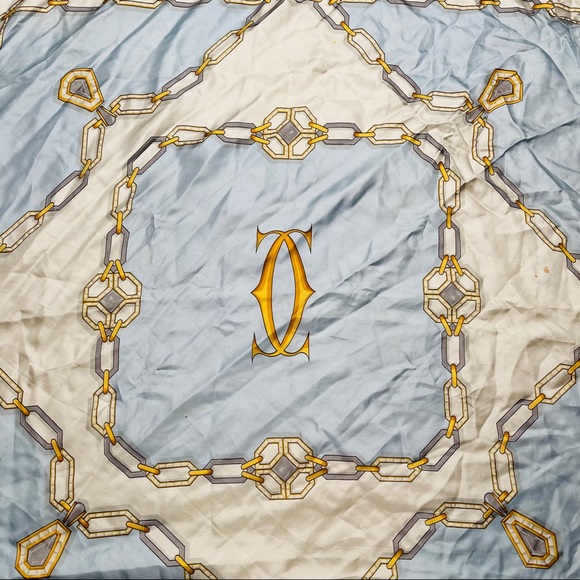 Cartier VTG Silk Chain Print Baby Blue Scarf - Picture 4 of 7